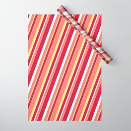 [ Thumbnail: Crimson, Light Cyan, Salmon & Tan Colored Stripes Pattern Wrapping Paper ]
