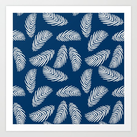 Palm trees navy tropical minimal ocean seaside socal beach life pattern Art Print