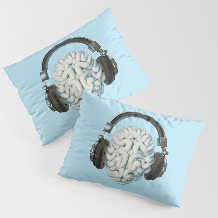Mind Music Connection /3D render of human brain wearing headphones Pillow Sham