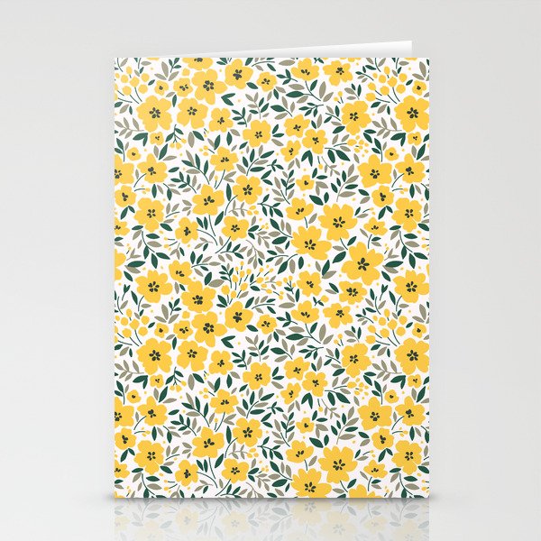Seamless floral pattern, Small yellow flowers. White background. Modern floral pattern.  Stationery Cards