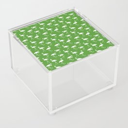 White flamingo silhouettes seamless pattern on green background Acrylic Box