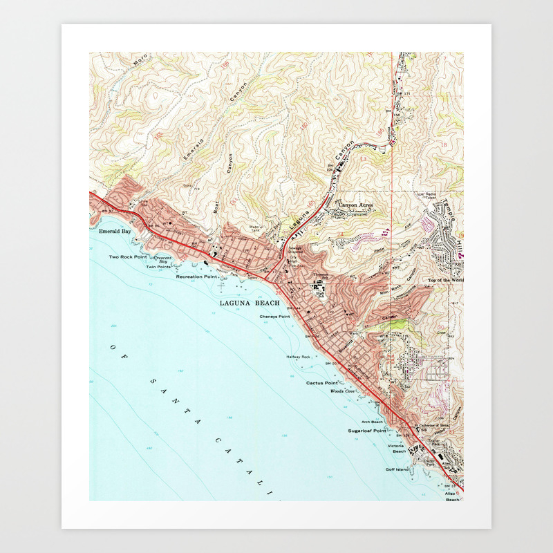 Map Of Laguna Beach Vintage Map Of Laguna Beach California (1965) Art Print By Bravuramedia |  Society6