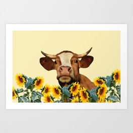 Brown Cow in Sunflowers Field #society6 Art Print
