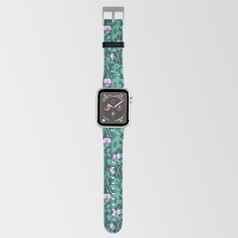 Fresh Garden Pea Floral on Dark Green Apple Watch Band