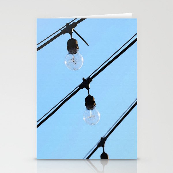 Light Bulb Art - Hanging Lights On Blue - Sharon Cummings Stationery Cards
