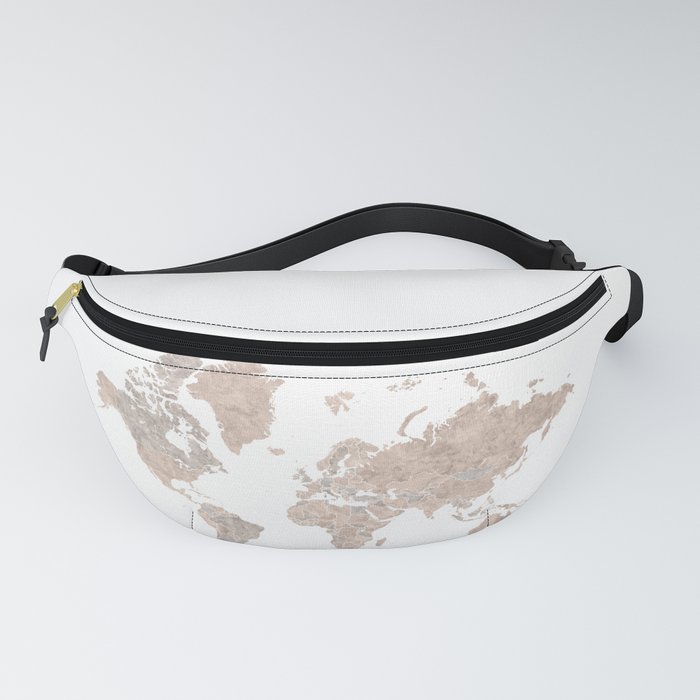 Brown watercolor world map with US state capitals Fanny Pack