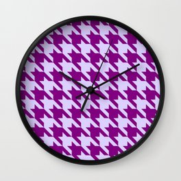 Hounds tooth pattern. Lilac and Purple print of houndstooth. Wall Clock