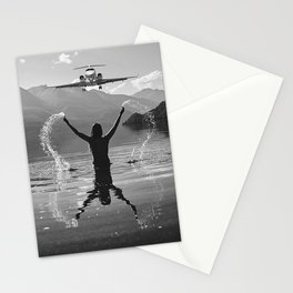 Steady As She Goes IV; aircraft coming in for an island landing with female bringing it in black and white photography photographs photograph Stationery Card