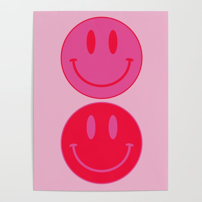 Large Pink and Red Vsco Smiley Face Pattern - Preppy Aesthetic Water Bottle  by Aesthetic Wall Decor by SB Designs