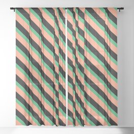 [ Thumbnail: Light Salmon, Black, and Sea Green Colored Stripes/Lines Pattern Sheer Curtain ]