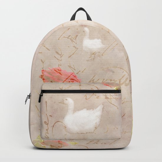 Geese, clouds, roses, vintage calligraphy Backpack