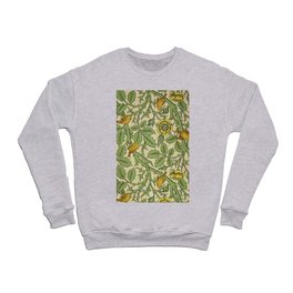 William Morris Yellow Begonia and Songbirds Textile Tapestry Pattern Crewneck Sweatshirt