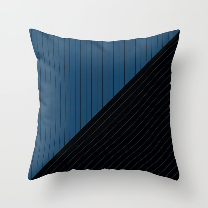 Elegant Pinstripes and Triangles Blue Black Throw Pillow