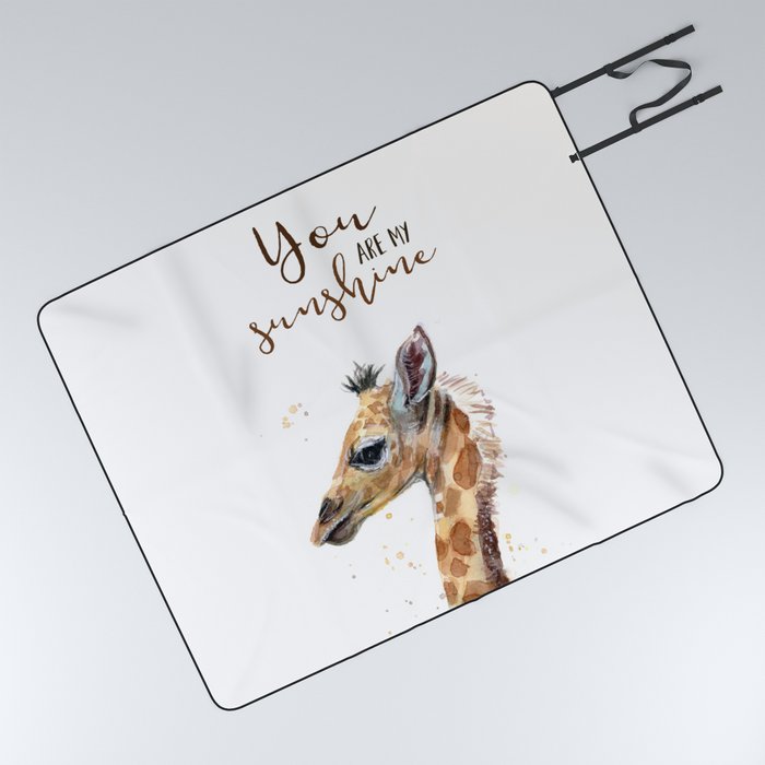 You Are My Sunshine Giraffe Nursery Animals Watercolor Art Picnic Blanket