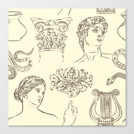 Ancient Greece Sketches | Sculptures, Amphora, Harp and Snake Canvas Print