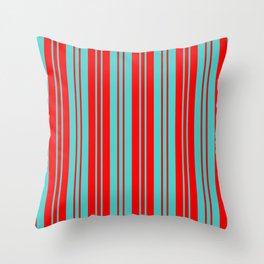[ Thumbnail: Turquoise & Red Colored Lines Pattern Throw Pillow ]