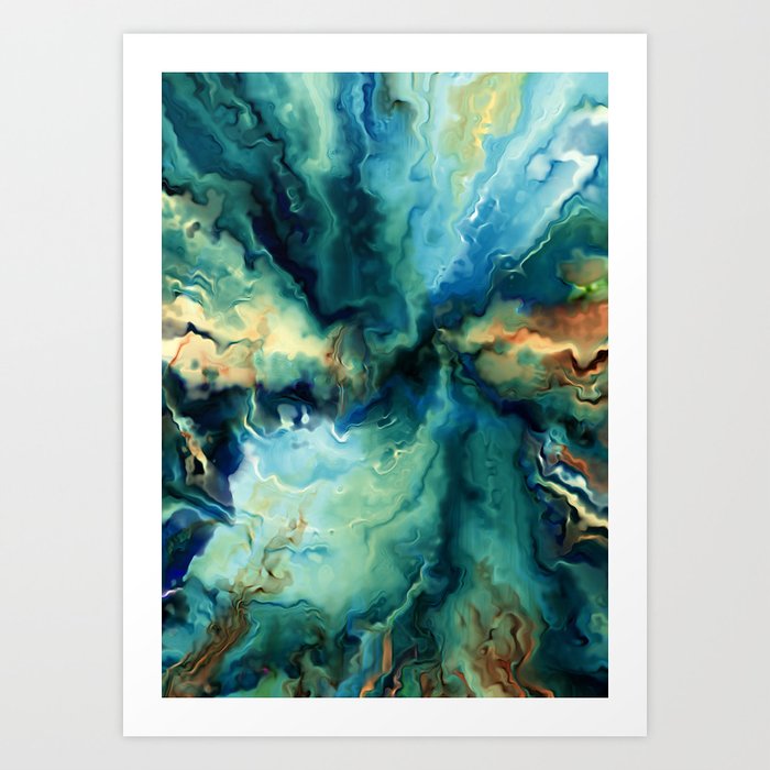 Abstract Blue Oil Painting Fractal Art Print By Shirtsandgifts