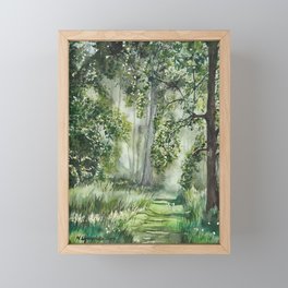Path Through the Woods Watercolor Painting Framed Mini Art Print