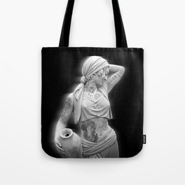 Contemporary design of an eastern woman statue with modern tattoos Tote Bag