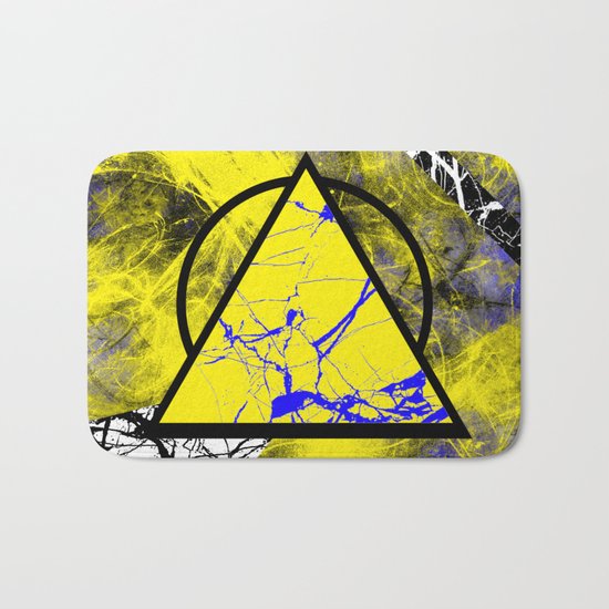 Night And Day - Blue And Yellow, Black And White, Abstract, Geometric, Marble Artwork Bath Mat