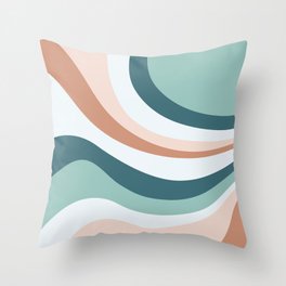 Retro Abstract Waves Teal, Light Blue, Blush Pink and Salmon Throw Pillow