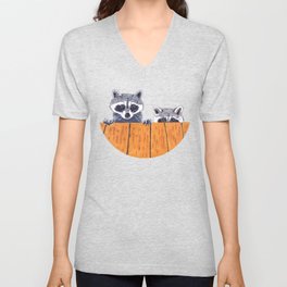 Peeking Raccoons #3 Beige Pallet V Neck T Shirt