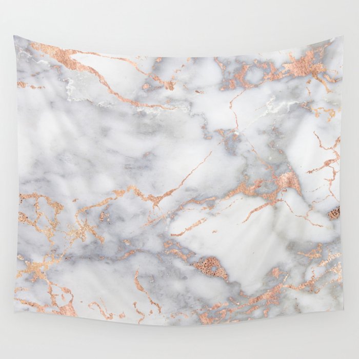 Gray Marble Rosegold Glitter Pink Metallic Foil Style Wall
