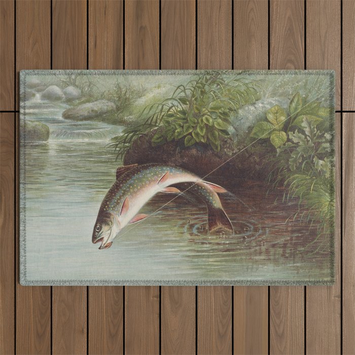 Leaping Brook Trout Outdoor Rug