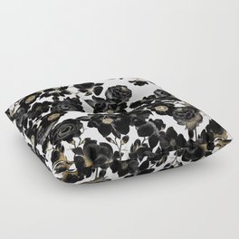 Modern Elegant Black White and Gold Floral Pattern Floor Pillow