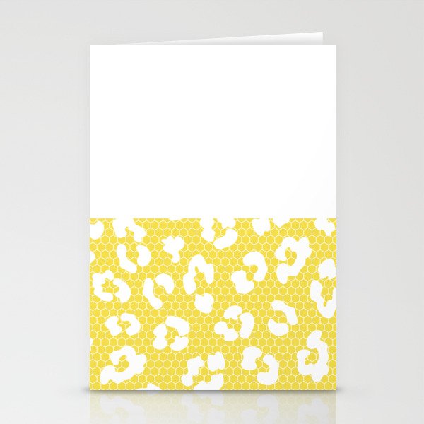 White Leopard Print Lace Horizontal Split on Sunshine Yellow Stationery Cards