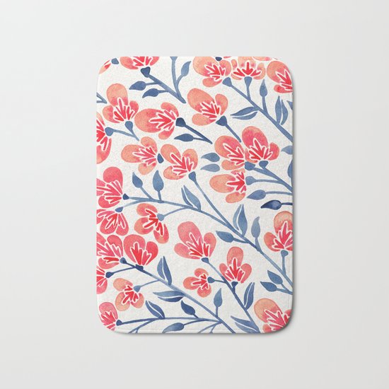 Cherry Blossoms – Melon & Navy Palette Bath Mat