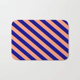 [ Thumbnail: Dark Blue and Light Salmon Colored Stripes Pattern Bath Mat ]