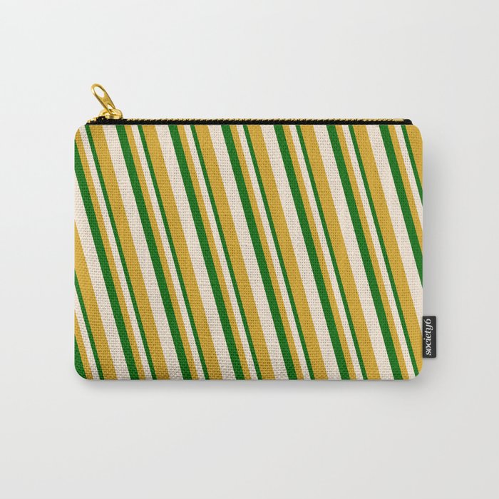 Dark Green, Beige, and Goldenrod Colored Stripes/Lines Pattern Carry-All Pouch