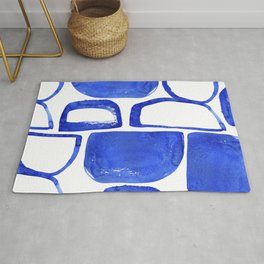 Abstract Half Circle Shapes In Classic Blue Area & Throw Rug
