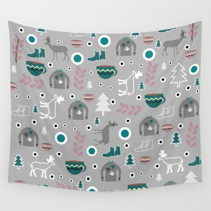 Deer and winter clothing Wall Tapestry