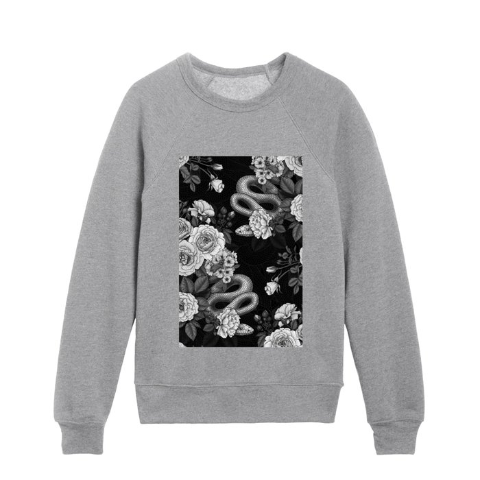 Hidden in the roses, monochrome, black Kids Crewneck