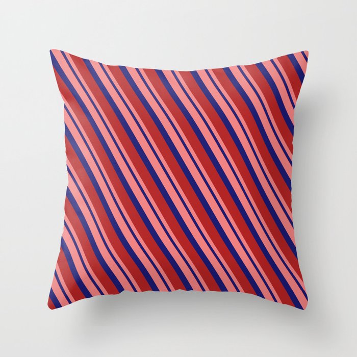 Light Coral, Midnight Blue, and Red Colored Stripes/Lines Pattern Throw Pillow