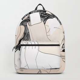 Woman Waking Up In Bed - Line Art Graphic Illustration Artwork Backpack