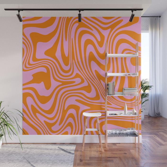 Orange Pink Bold Retro Swirl Abstract 70s Wall Mural