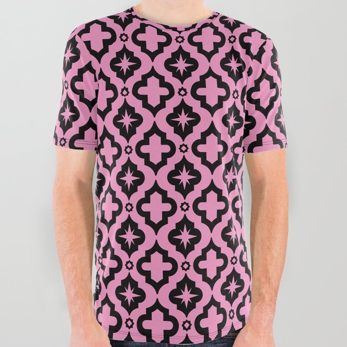 Pink and Black Ornamental Arabic Pattern All Over Graphic Tee