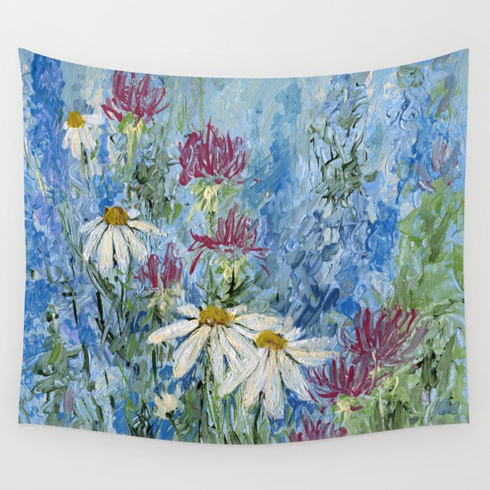 Wildflower Blues Garden Flower Acrylic Art Wall Tapestry
