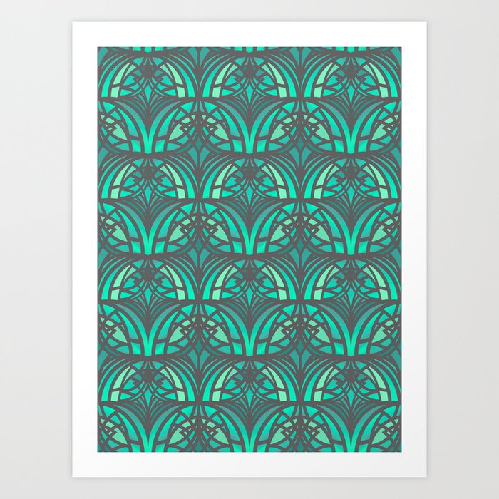 Green Art Deco Pattern Art Print