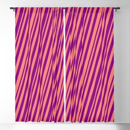 [ Thumbnail: Salmon and Purple Colored Stripes Pattern Blackout Curtain ]