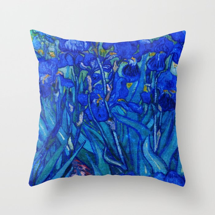 Van Gogh Irises in Indigo Throw Pillow