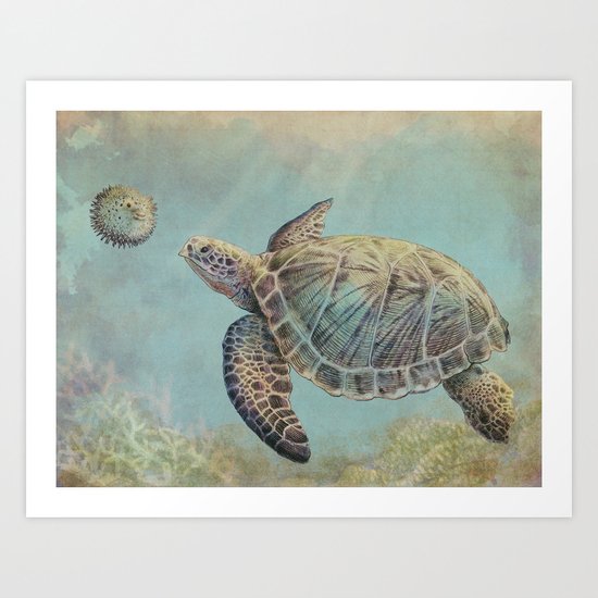 A Curious Friend (sea turtle variation) Art Print