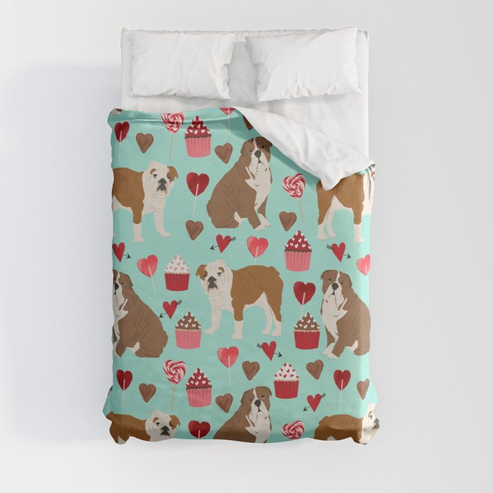 English Bulldog valentines day dog breeds gifts for dog lovers custom pet portraits Duvet Cover