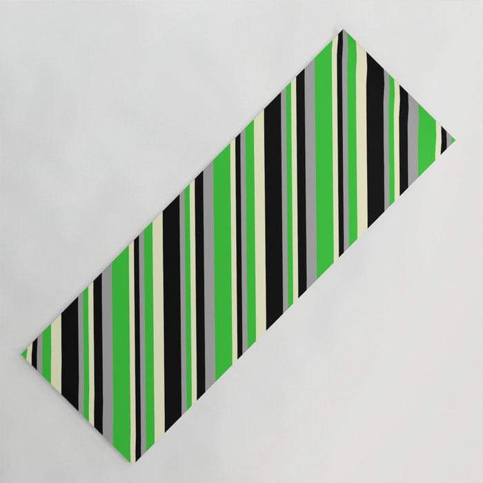 Dark Grey, Lime Green, Light Yellow, and Black Colored Pattern of Stripes Yoga Mat