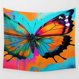 Butterfly Painting II - orange red teal aqua black Wall Tapestry