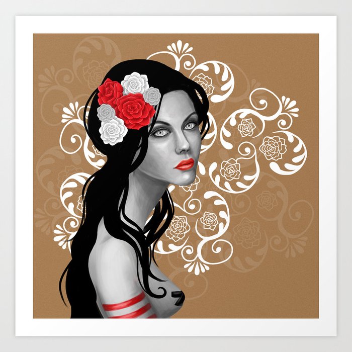 Goth Girl with Flowers in her Hair Art Print