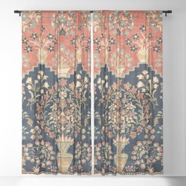Kashan Poshti  Antique Central Persian Rug Print Sheer Curtain